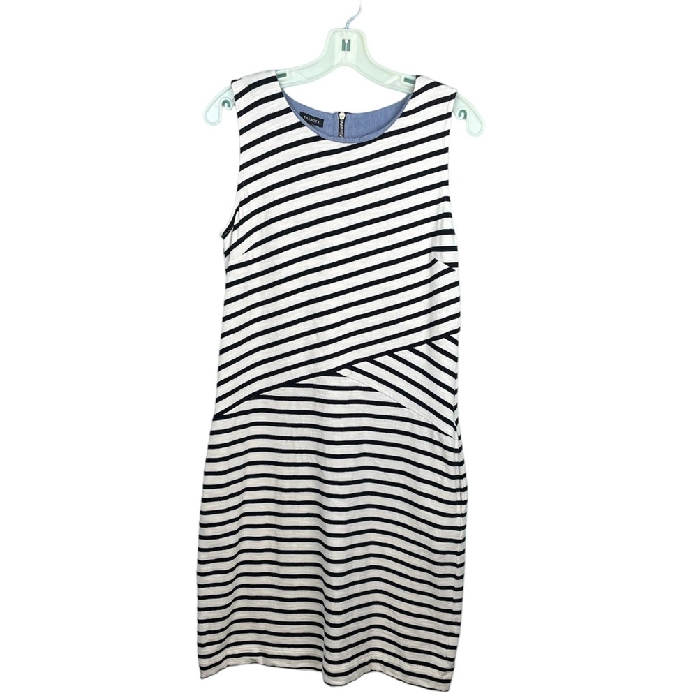 Talbots Womens Sheath Dress White Black Stripe Pockets Sleeveless Size Small